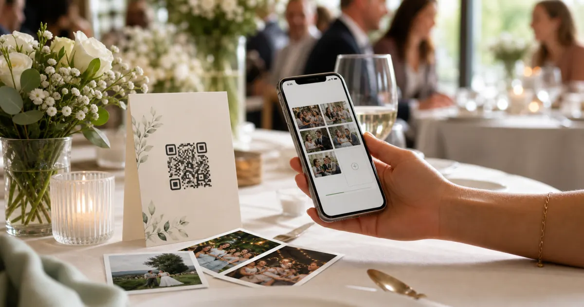 event guests using a QR code photo sharing experience for The Complete Guide to QR Codes for Event Photo Sharing